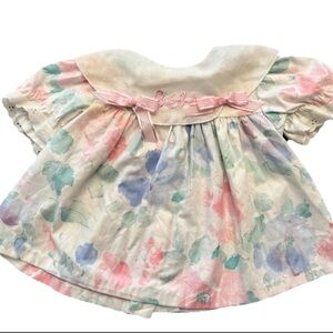 Little Evelyn “Bebe” Dress Pastel Colored With Pink Ribbons And Embroidery, 6/9m